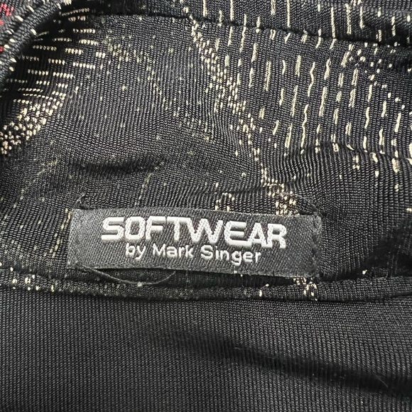 Vintage Softwear by Mark Singer Black Floral Slinky Knit Button Up Shirt Retro - Picture 7 of 9